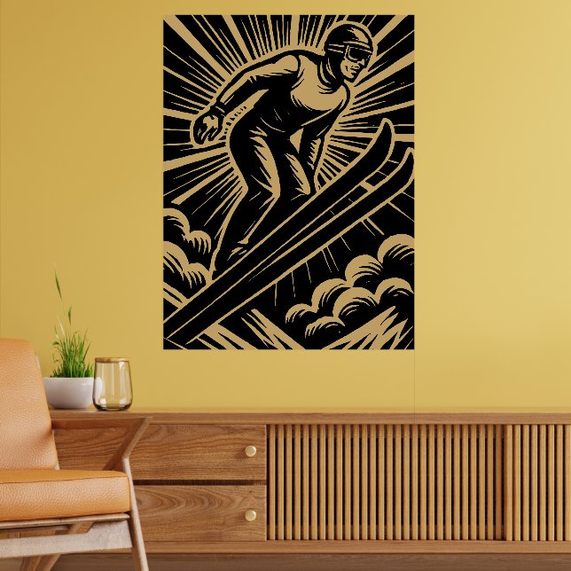 Snow Skier Retro Art Deco Poster (Living Room 2)