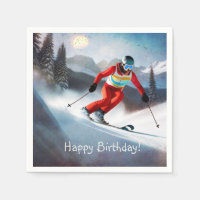 Snow Skiing Birthday Paper Napkins