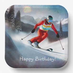 Snow Skiing Birthday Paper Plate