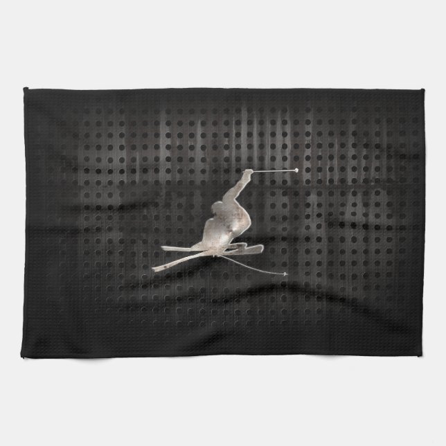 Snow Skiing; Cool Black Tea Towel (Horizontal)