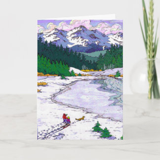 Snow Skiing Holiday Card