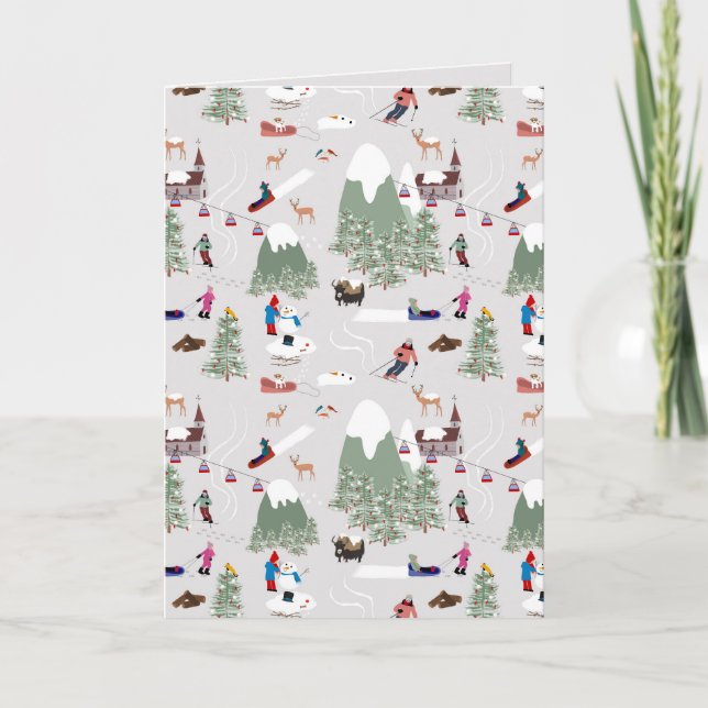 Snow Skiing Mountain Ski Slopes Landscape Holiday Card (Front)