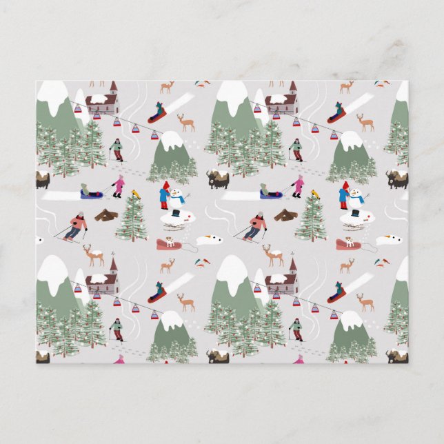 Snow Skiing Mountain Ski Slopes Landscape Holiday Postcard (Front)
