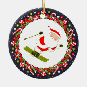 Snow Skiing Santa Ceramic Tree Decoration