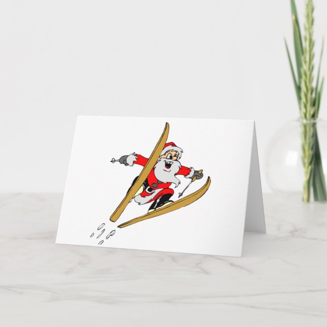 Snow Skiing Santa Claus Holiday Card (Front)