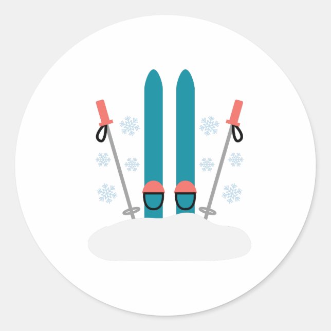 Snow Skis Classic Round Sticker (Front)