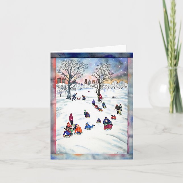 Snow sledding Christmas Card (Front)