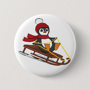 Snow Sledding Penguin Cute Animals Winter 6 Cm Round Badge