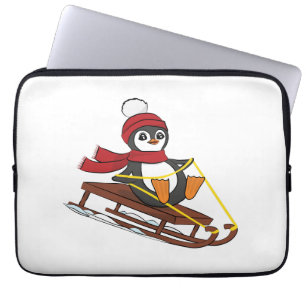 Snow Sledding Penguin Cute Animals Winter Laptop Sleeve