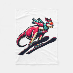 Snow Slope Kangaroo Skier With Goggles And Scarf  Fleece Blanket