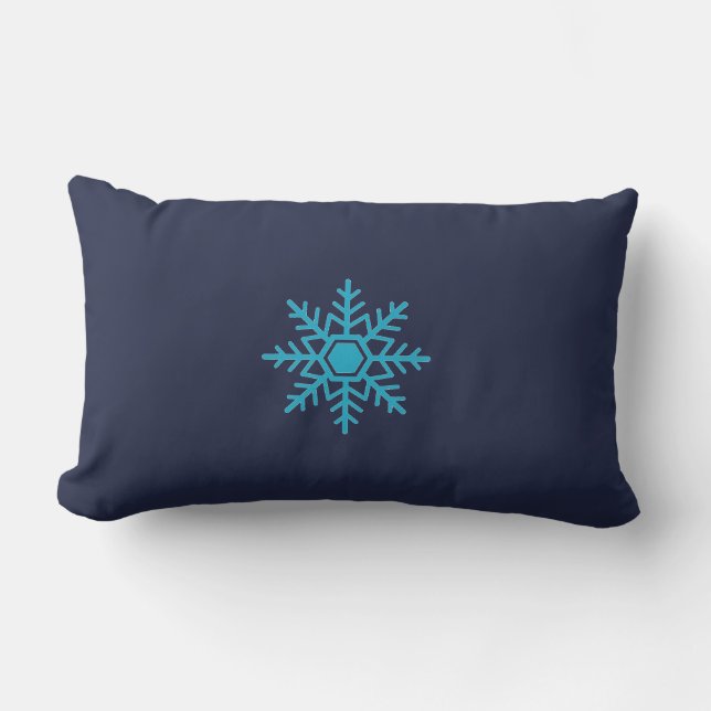 Snow Snowflake Blue Motif Winter Lumbar Cushion (Front)