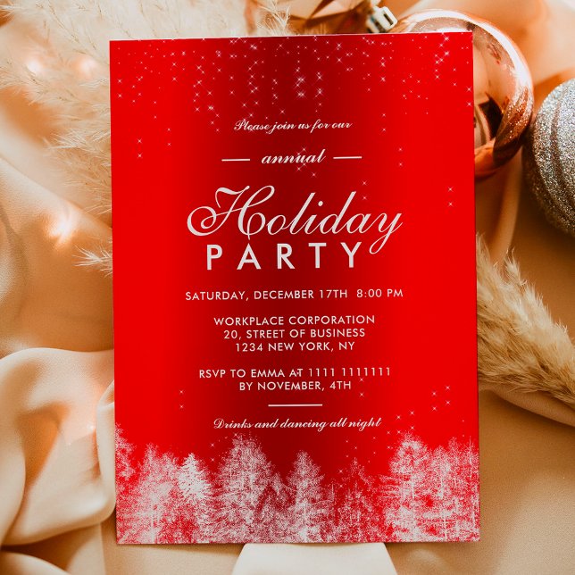 Snow sparkle red metallic winter corporate holiday invitation (Snow sparkle red metallic winter corporate holiday invitation)