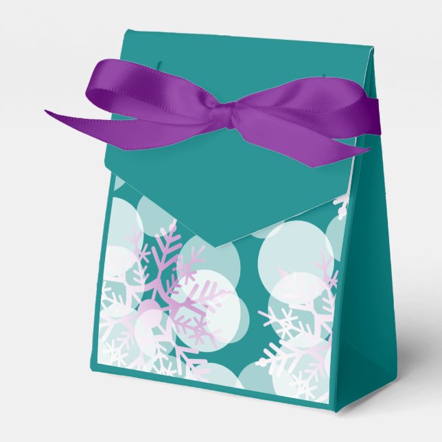 Snow Stars - White, Purple, Teal - Favour Bag Box (Front Side)