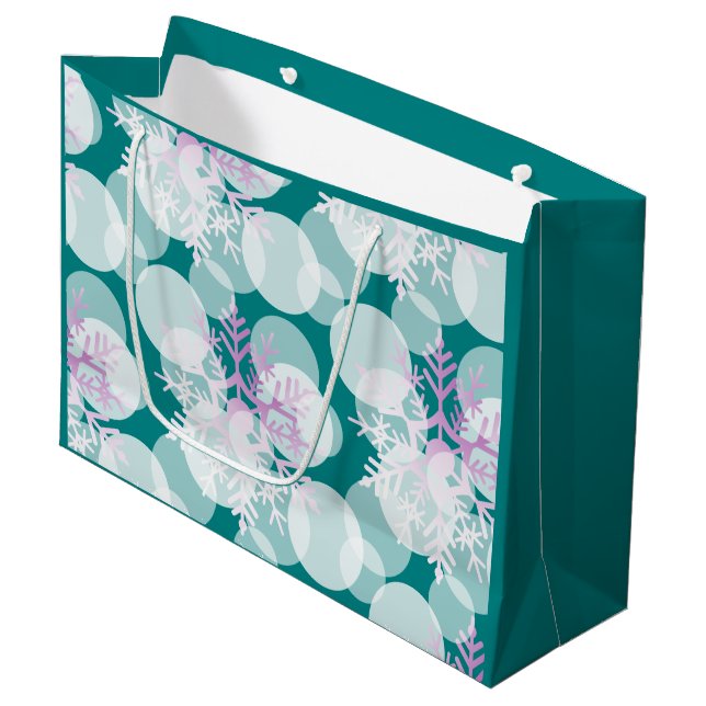 Snow Stars - White, Teal, Purple - Gift Bag (Front Angled)
