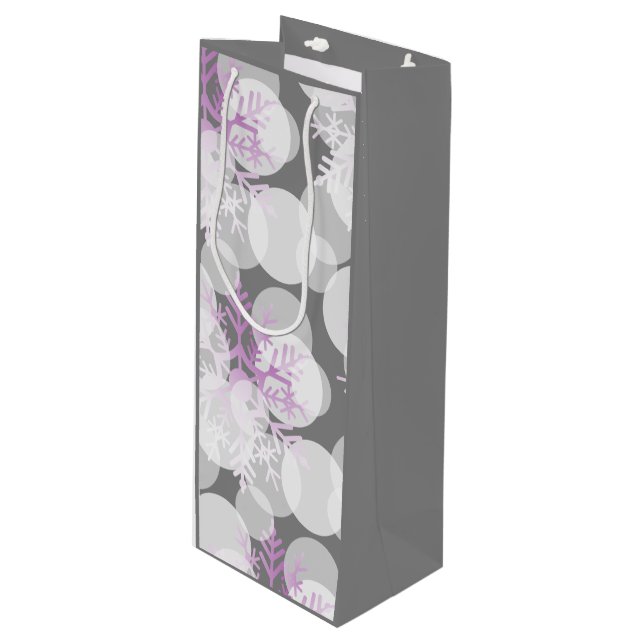 Snow Stars - White, Teal, Purple - Wine Gift Bag (Front Angled)