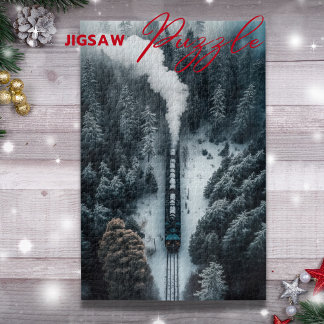 Snow Steam Locomotive on a viaduct nature puzzle