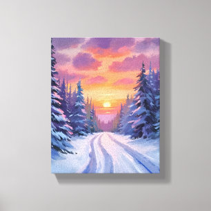 Snow Sunset   Winter Mountain Landscape Canvas Print