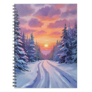 Snow Sunset Winter Mountain Landscape Notebook