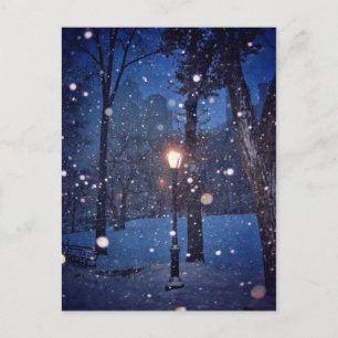 Snow Swirling Around A Streetlamp Postcard