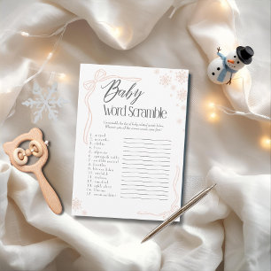 Snow Taupe Bow Baby Word Scramble Game Invitation