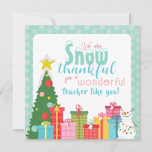 Snow Thankful Teachers Thank You Card (Front)
