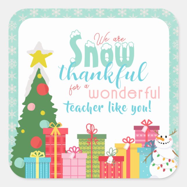 Snow Thankful Teachers Thank You Square Sticker (Front)