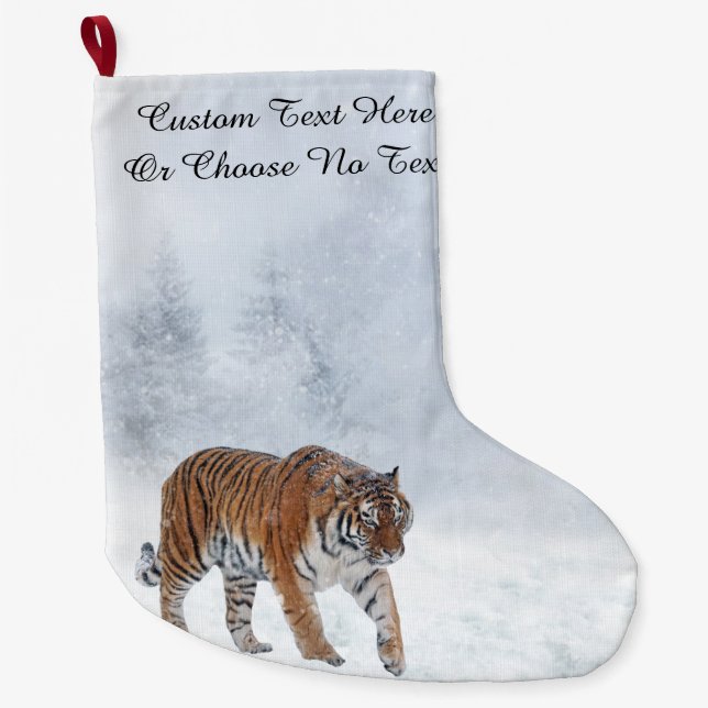 Snow Tiger Winter Woodland Snowy Trees Forest Cat Large Christmas Stocking (Front)