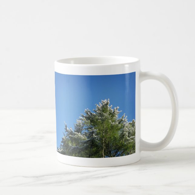 Snow-tipped Pine Tree on Blue Sky Coffee Mug (Right)