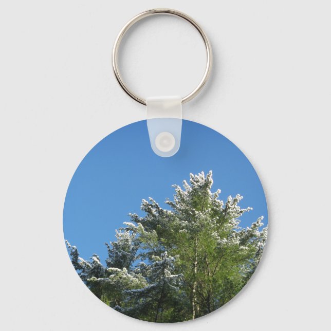 Snow-tipped Pine Tree on Blue Sky Key Ring (Front)