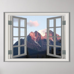 Snow Top Mountain Faux Window View Poster