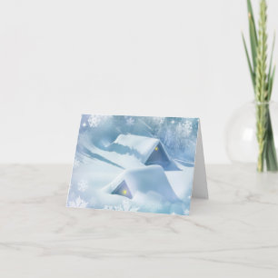 Snow topped roof in a forest card