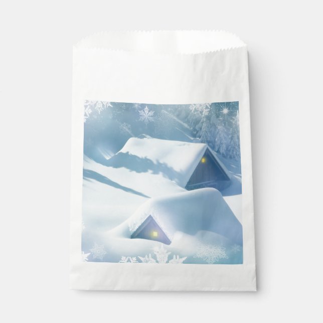 Snow topped roof in a forest favour bags (Front)