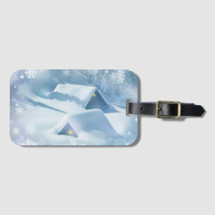 Snow topped roof in a forest luggage tag