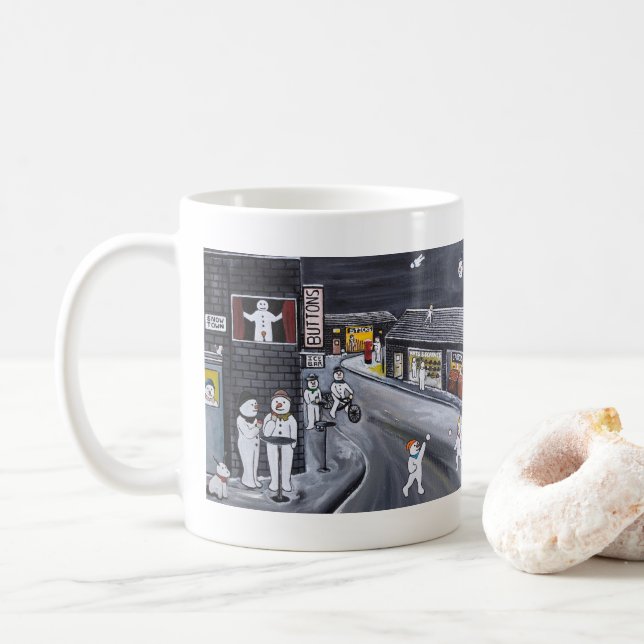 Snow Town Painting by Alfred Fox  Coffee Mug (With Donut)