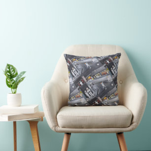 Snow Town Painting by Alfred Fox Cushion
