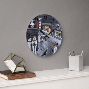 Snow Town Painting by Alfred Fox Large Clock