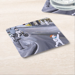 Snow Town Painting by Alfred Fox Square Paper Coaster
