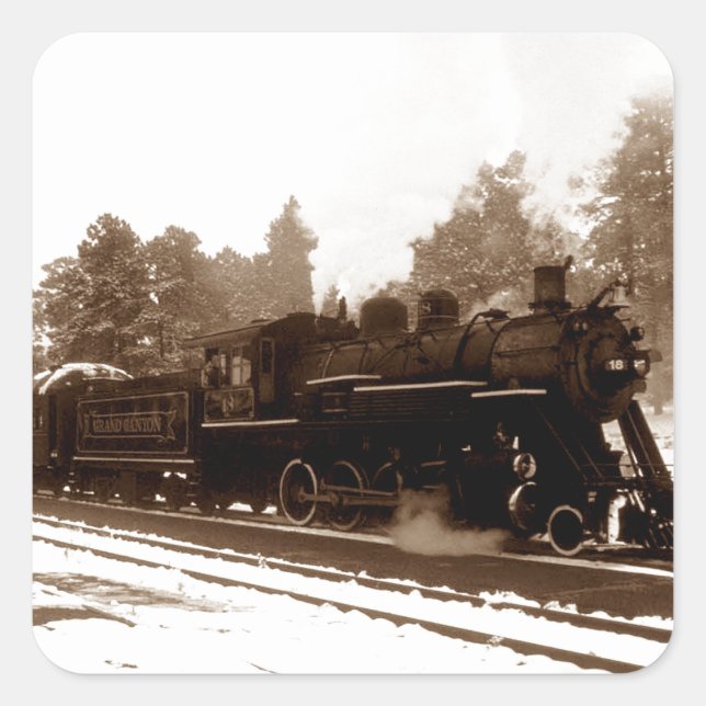 Snow Train Steel Horse railroad locomotive sepia Square Sticker (Front)