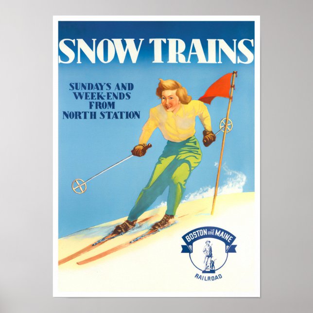 Snow Trains vintage travel poster (Front)