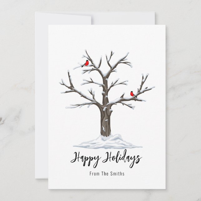 Snow Tree And Red Birds Christmas Happy Holiday Card (Front)