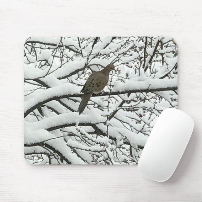 Snow Tree Branches Bird (photography by me) Mouse Mat (With Mouse)