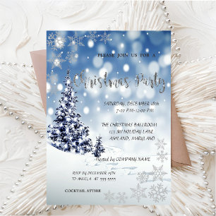 Snow,Tree,Snowflakes, Corporate  Christmas Party Invitation