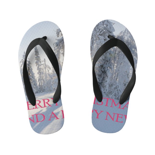 SNOW,TREES,THE SUN, READY FOR CHRISTMAS KID'S FLIP FLOPS (Footbed)