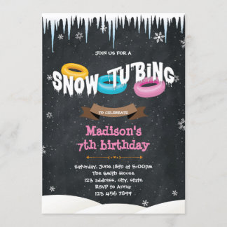 Snow tubing birthday invitation