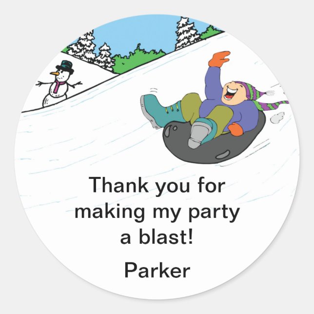 Snow Tubing Birthday Party Favour Stickers BOY (Front)