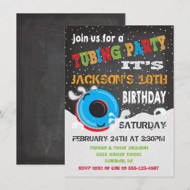 Snow Tubing Birthday Party Invitation (Front/Back)
