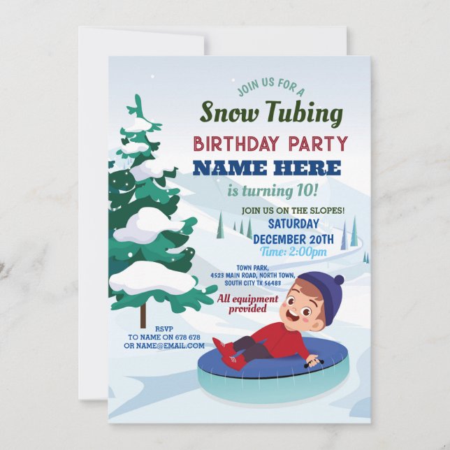 Snow Tubing Birthday Party Slopes Snow Invitation (Front)