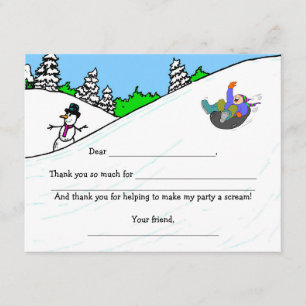 Snow Tubing Birthday Party thank you fill in note Card