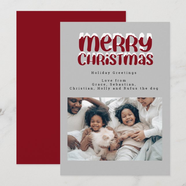 Snow Typography Christmas Photo Personalised Card (Front/Back)