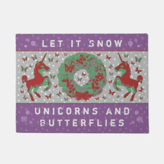 "Snow Unicorns & Butterflies" Doormat (Mauve)